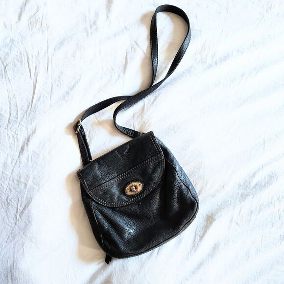 Fossil Black Leather Crossbody Satchel Purse 8x9 - Picture 1 of 6